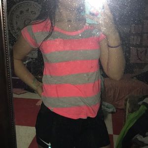 pink and gray striped hollister top
